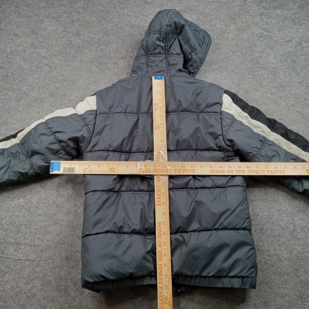 Jordan Jacket Boys Medium 10-12 Yrs Gray Hooded Puffer Coat‎ Stripe Sleeve Logo